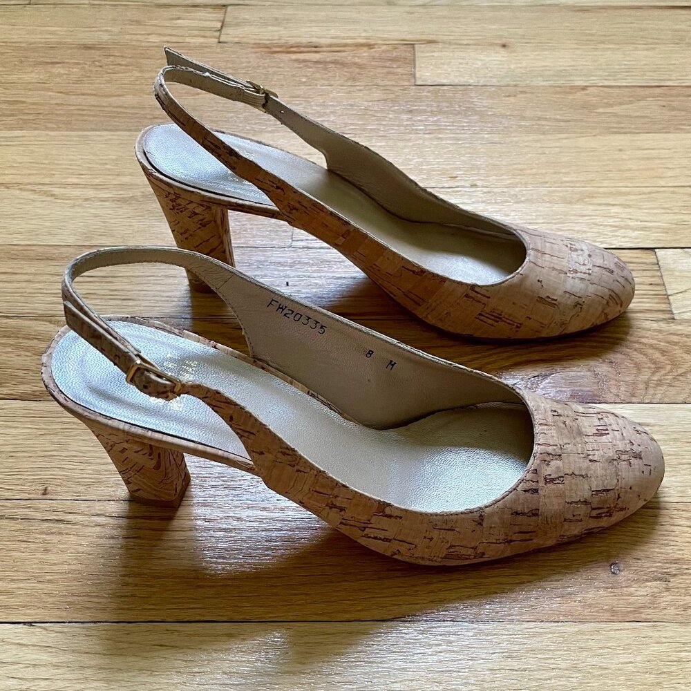 Stuart Weitzman Cork Slingback Heels, Size US 8